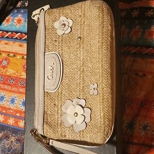 Coach Clutch - woven and cream leather